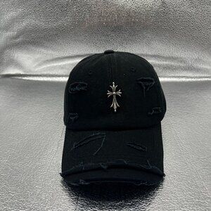 Chrome Hearts Ripped Black Adjustable Baseball Cap